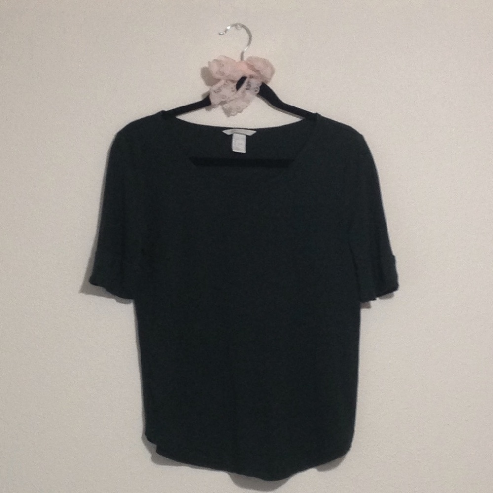 H&M Basic Dark Forest Green Scoopneck Short Sleeve Top